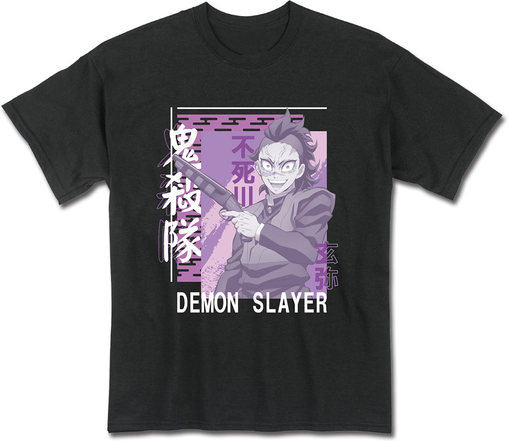 DEMON SLAYER TV3 - SHINAZUGAWA GENYA SOLO COLOR NAME ART STYLE BLACK T-SHIRT