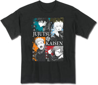 Thumbnail for JUJUTSU KAISEN - YUJI ITADORI, MEGUMI FUSHIGURO, NOBBARA KUGISAKI, AND SATORU GOJO BLACK MEN'S T-SHIRT
