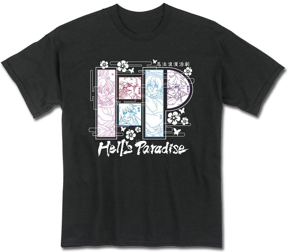 HELL'S PARADISE - JIGOKURAKU - THE FIVE MAIN CHARACTERS LINE ART BLACK MEN'S T-SHIRT