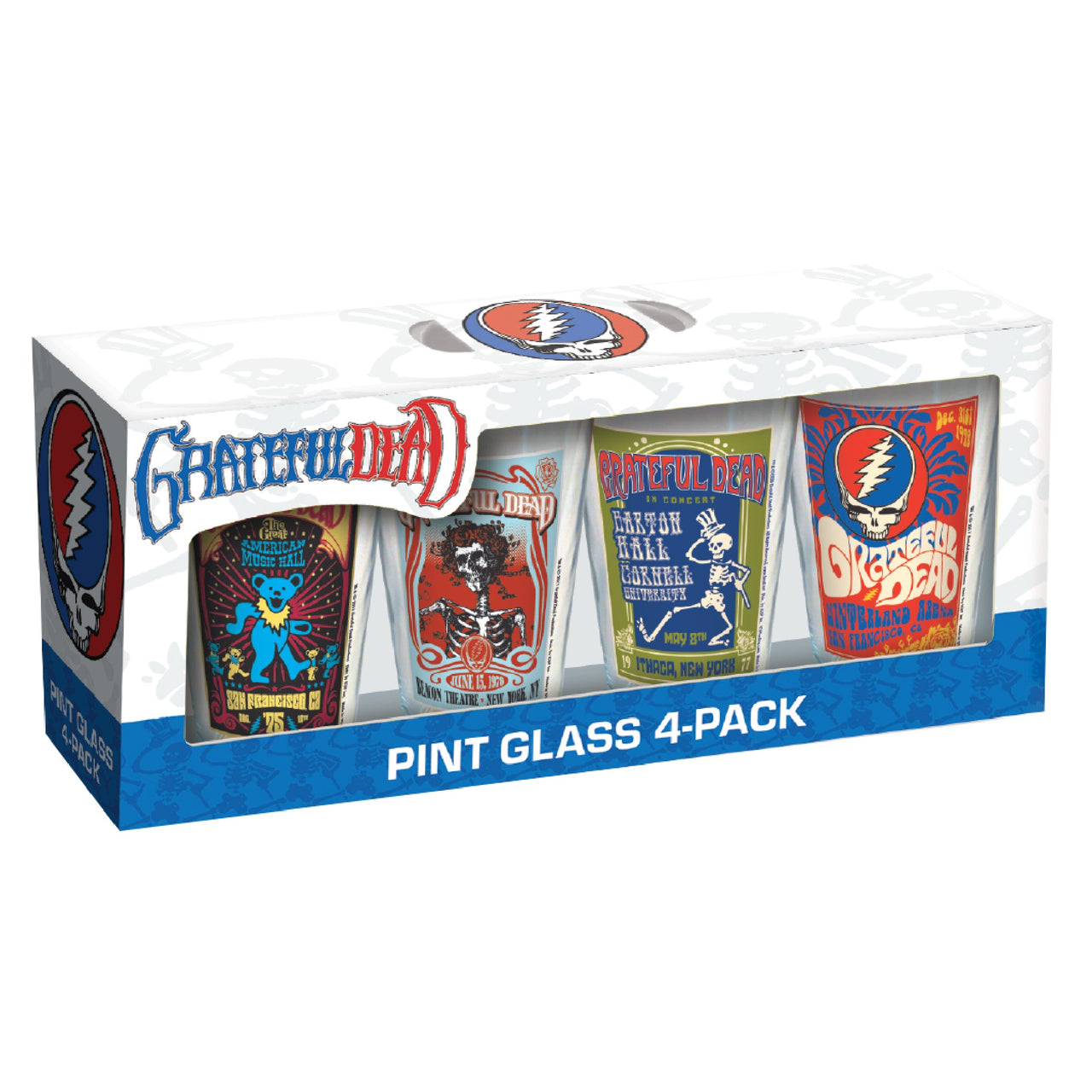 Grateful Dead Tour Drinking Glass Set - American, Beacon, Barton, Winterland (4-Pack / 16oz / Packaged) – 4 PC PPK