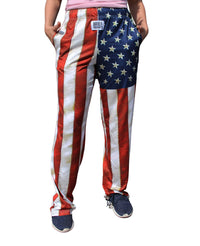 Thumbnail for American Flag Pajama Lounge Pants full front view image on model