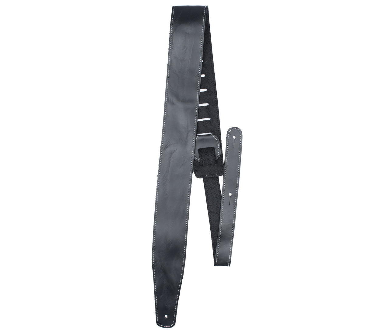Black Baseball Leather Guitar Strap