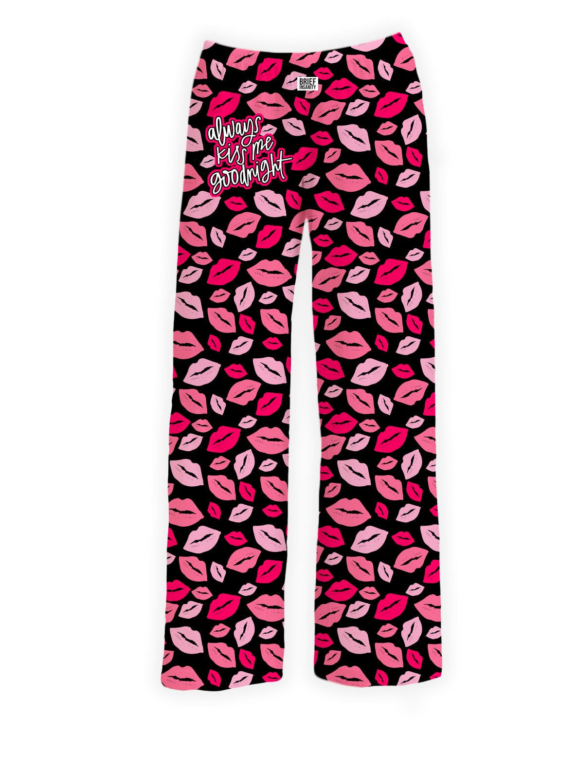 BRIEF INSANITY's Black and Pink Always Kiss Me Goodnight Pajama Lounge Pants