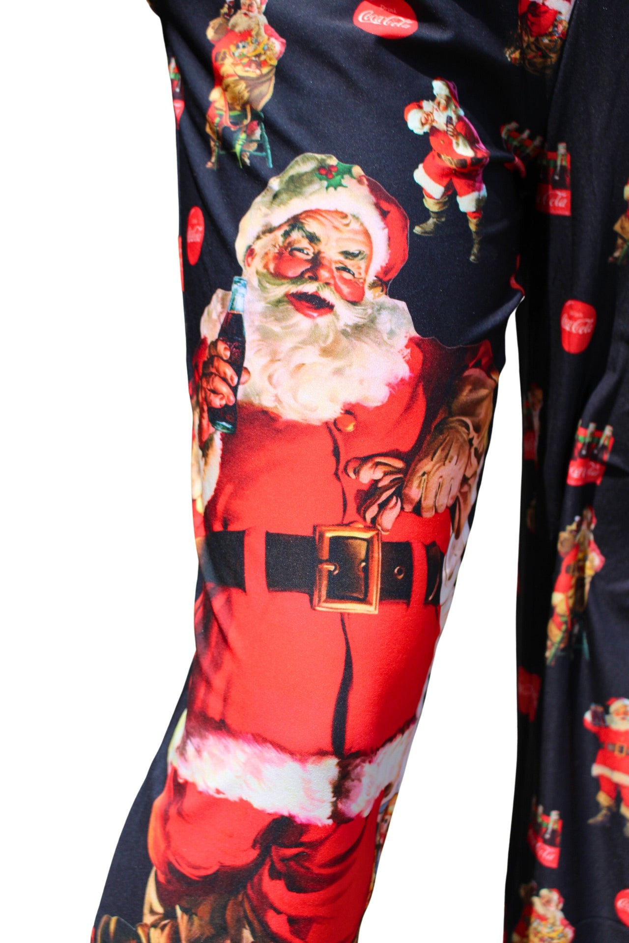 Coca-Cola Large Santa Pajama Lounge Pants close up view of big santa graphic