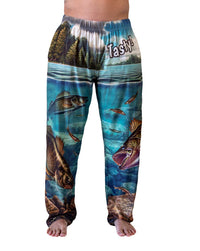 Thumbnail for Waist down photo of model wearing Walleye, Tasty!  pajama lounge pants front view (white background)