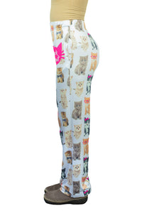 Thumbnail for Waist down photo of model wearing Check Meowt pajama lounge pants side view (white background)