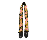 Thumbnail for Pink and Black Flower Pattern Jacquard Guitar Strap