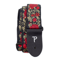 Thumbnail for RED/GOLD ROSES ON BLACK JACQUARD GUITAR STRAP