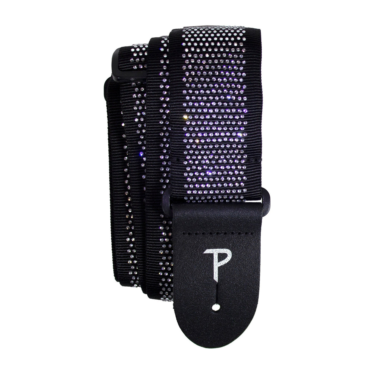 MINI RHINESTONES ON BLACK JACQUARD GUITAR STRAP