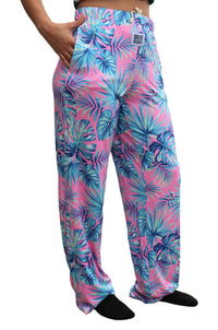 Thumbnail for Tropical Leaf Pajama Lounge Pants right side view on model (waist down)