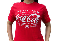 Thumbnail for Coca-Cola Classic Vintage Red Short Sleeve T-Shirt on model (front close up view)