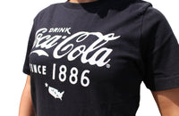 Thumbnail for BRIEF INSANITY Coca-Cola Classic Vintage Black Short Sleeve T-shirt Close Up Front/Side Angle View