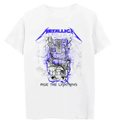 Metallica "Ride the Lightning" Electric Blue Logo White Tee