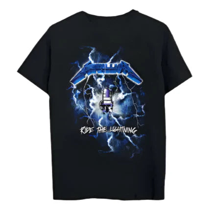 Metallica "Ride the Lightning" Electric Blue Logo Black Tee