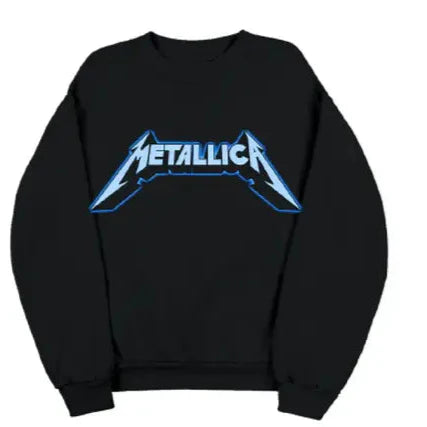 Metallica Icy Blue Logo Black Crewneck Fleece