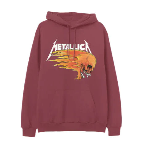 Metallica Flaming Skull Logo Maroon Pullover Hoodie