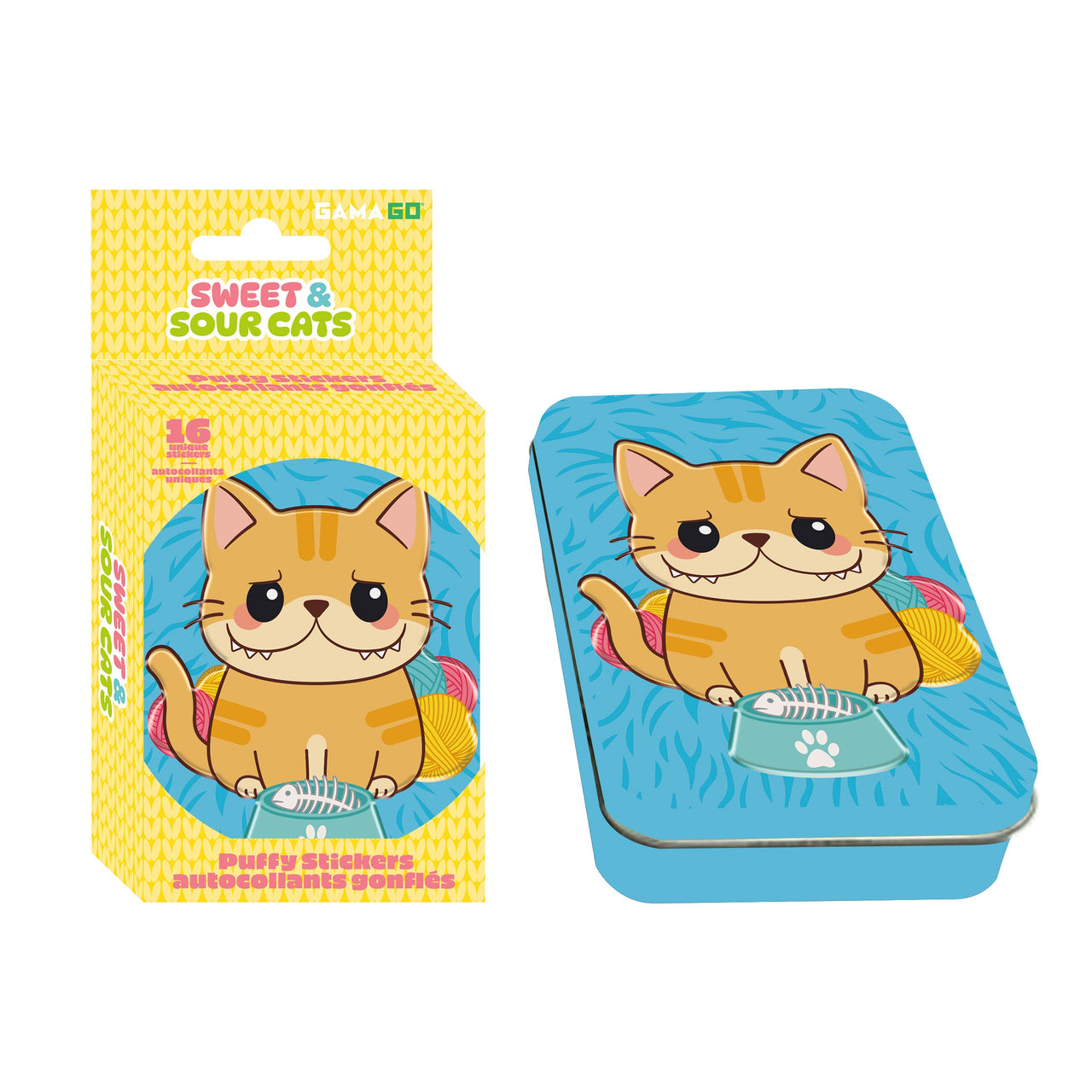 Sweet & Sour Cat Puffy Stickers in Embossed Tin (PDQ) – 12 PC PPK ($3.70 each)