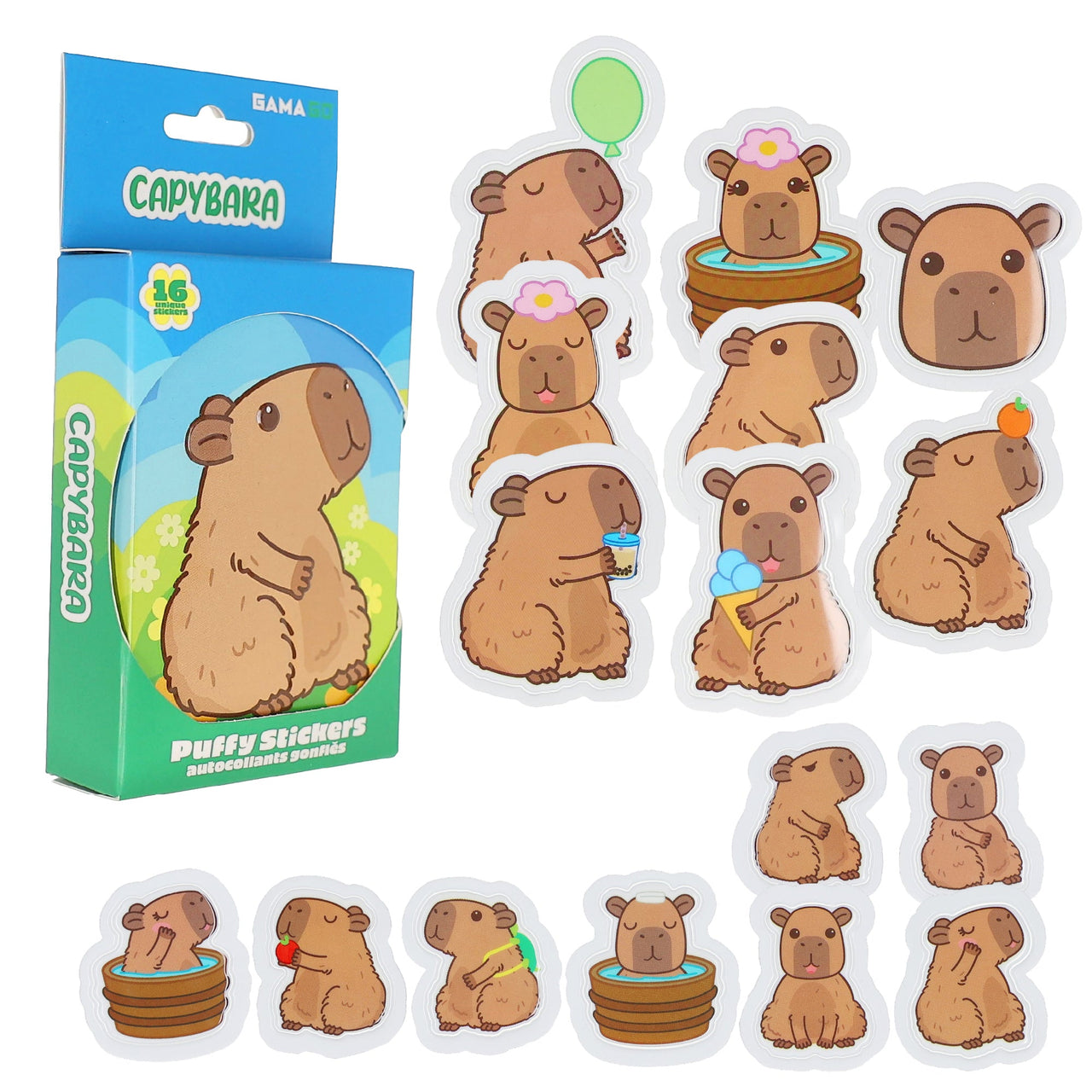 Capybara Puffy Stickers in Embossed Tin (PDQ) – 12 PC PPK ($3.70 each)