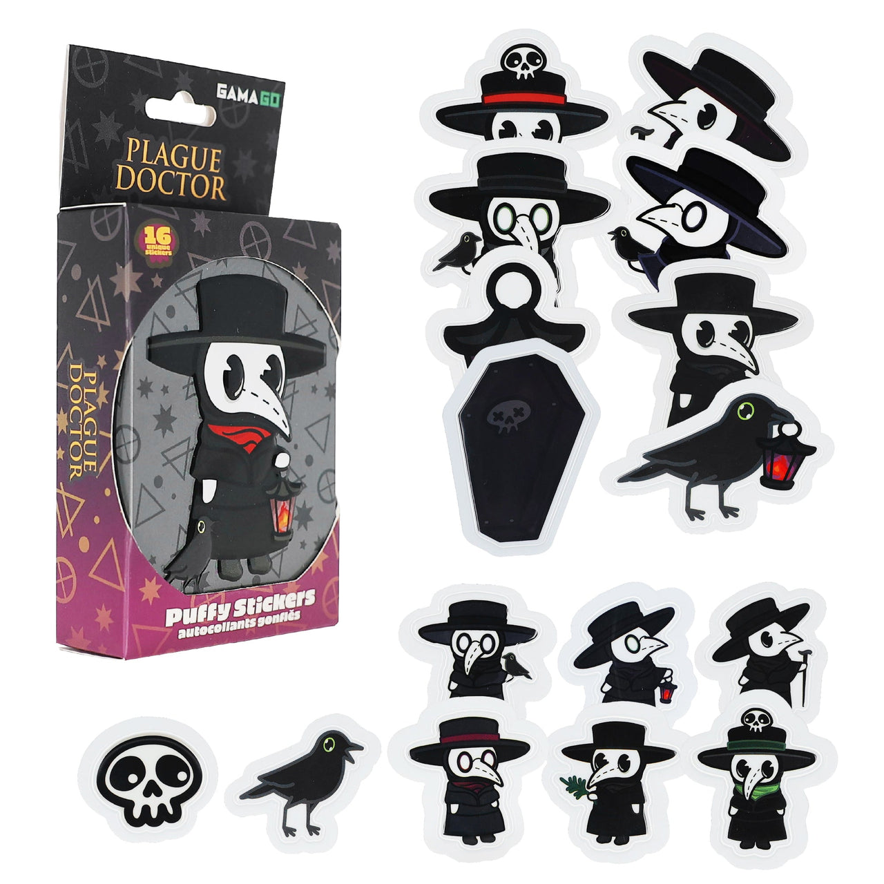 Plague Doctor Puffy Stickers in Embossed Tin (PDQ) – 12 PC PPK ($3.70 each)
