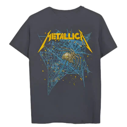 Metallica Spiderweb Yellow Logo Charcoal Tee