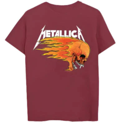 Metallica Flaming Skull Logo Maroon Tee