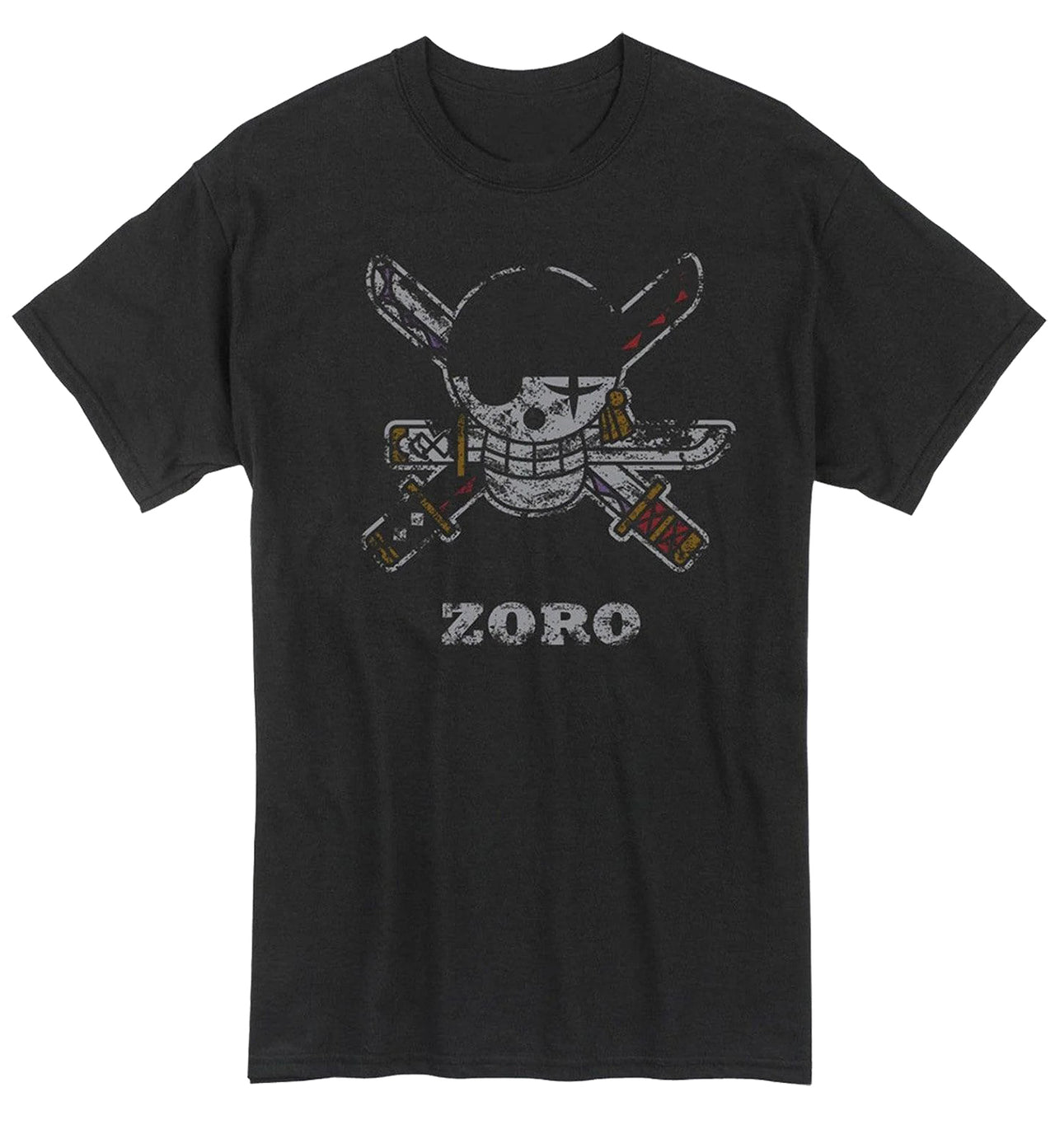 ONE PIECE- ZORO PIRATE FLAG DISTRESSED MENS SCREEN ORINT T-SHIRT