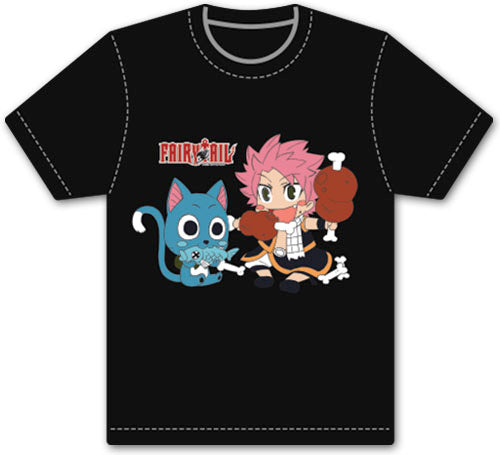 FAIRY TAIL- HAPPY AND NATSU EATING MENS SCREEN PRINT T-SHIRT