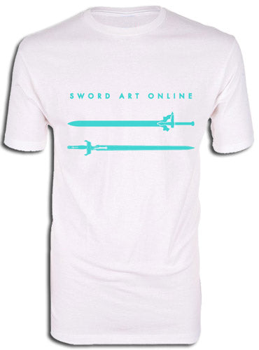 SWORD ART ONLINE- KIRITO AND ASUNA SWORDS WHITE MENS SCREEN PRINT T-SHIRT