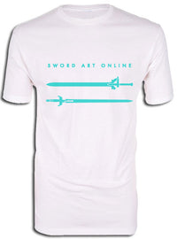 Thumbnail for SWORD ART ONLINE- KIRITO AND ASUNA SWORDS WHITE MENS SCREEN PRINT T-SHIRT