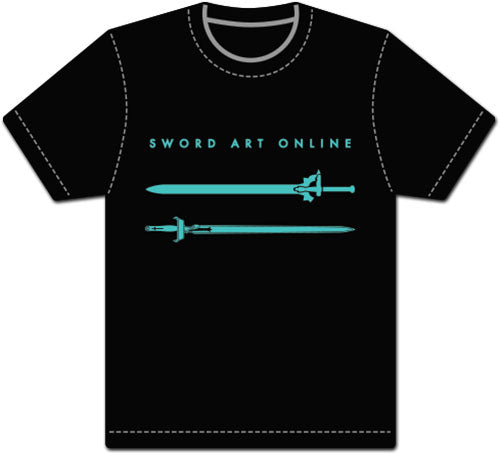 SWORD ART ONLINE- KIRITO AND ASUNA SWORDS BLACK MENS SCREEN PRINT T-SHIRT