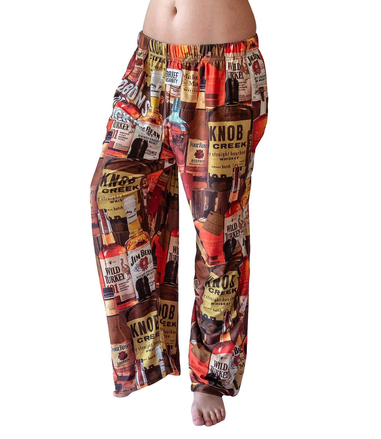 Waist down photo of model wearing Bourbons Of Kentucky pajama lounge pants front view (white background)