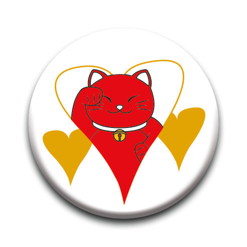 Lucky Cat - Love Round Pinback Button (1.25") – 6 PC PPK