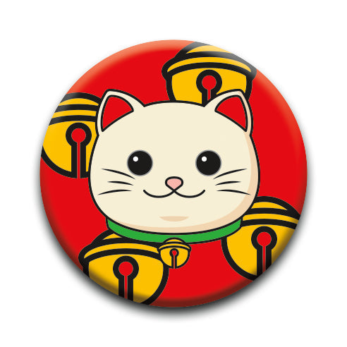 Lucky Cat - Bell Round Pinback Button (1.25") – 6 PC PPK
