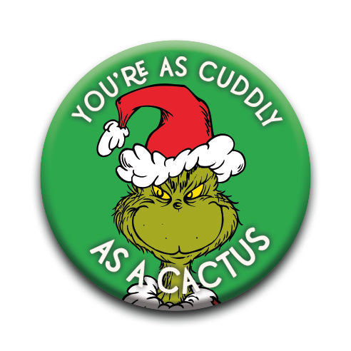 Grinch - Christmas Cuddly Cactus Round Pinback Button (1.25") – 6 PC PPK