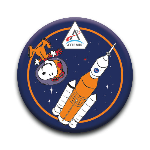 Peanuts Snoopy in Space - Artemis Rocket - Round Pinback Button (1.25") – 6 PC PPK