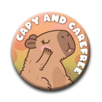 Thumbnail for Capybara - Cappy and Carefree Round Pinback Button (1.25