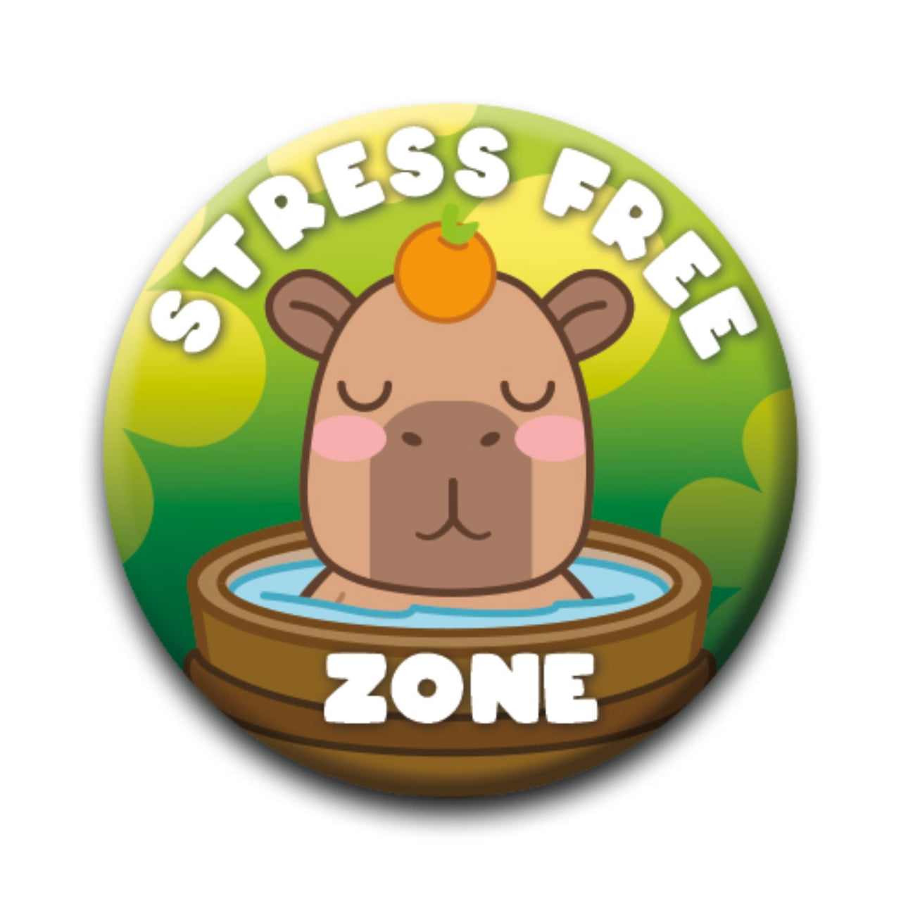 Capybara - Stress Free Zone Round Pinback Button (1.25") – 12 PC PPK ($0.60 each)
