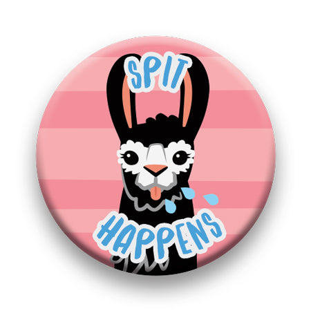 Llama - Spit Happens Round Pinback Button (1.25") – 6 PC PPK