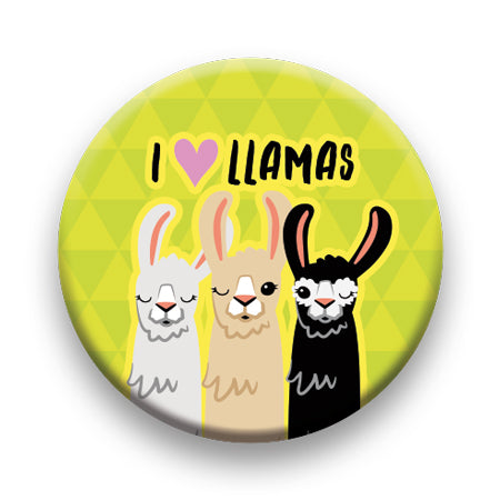 Llama - I Love Llamas Round Pinback Button (1.25") – 6 PC PPK