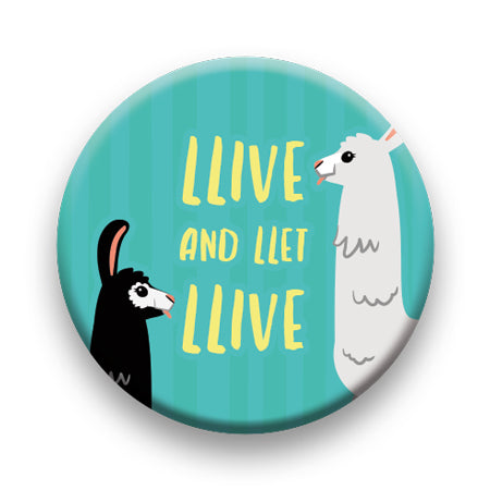 Llama - Live & Let Live Round Pinback Button (1.25") – 6 PC PPK