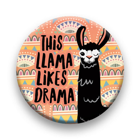 Llama - Llama Likes Drama Round Pinback Button (1.25") – 6 PC PPK