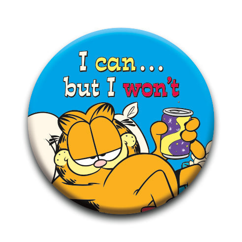 Garfield - Can't But Won't Round Pinback Button (1.25") – 6 PC PPK