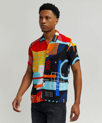 Thumbnail for Retro Grid Viscose Button-Down Short Sleeve Shirt