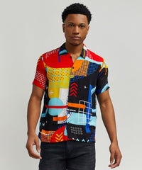 Thumbnail for Retro Grid Viscose Button-Down Short Sleeve Shirt