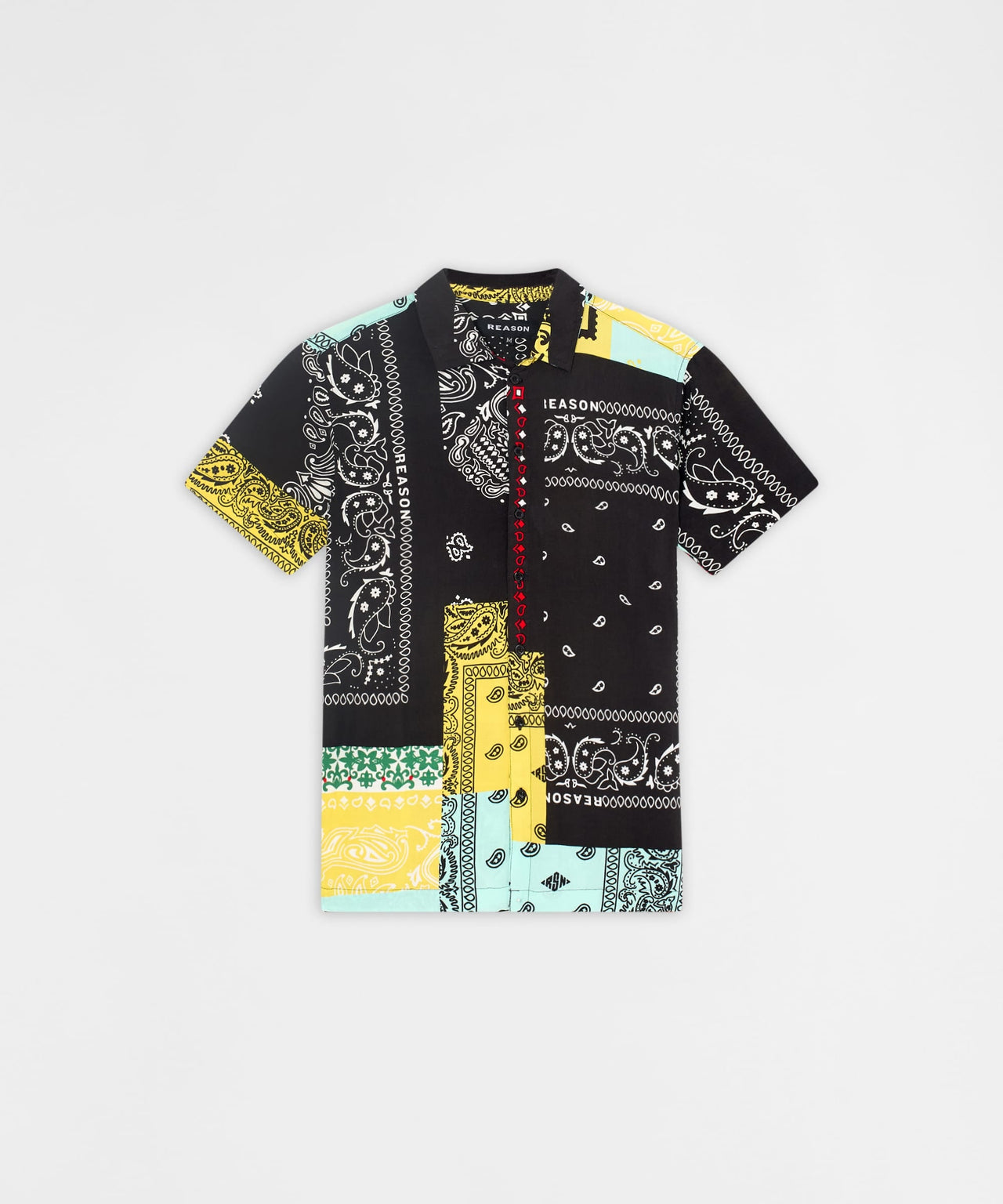 Paisley Patchwork Viscose Button-Down Short Sleeve Shirt - Multicolor