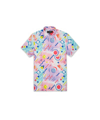 Thumbnail for Retro Geometric Viscose Button-Down Short Sleeve Shirt - Multicolor