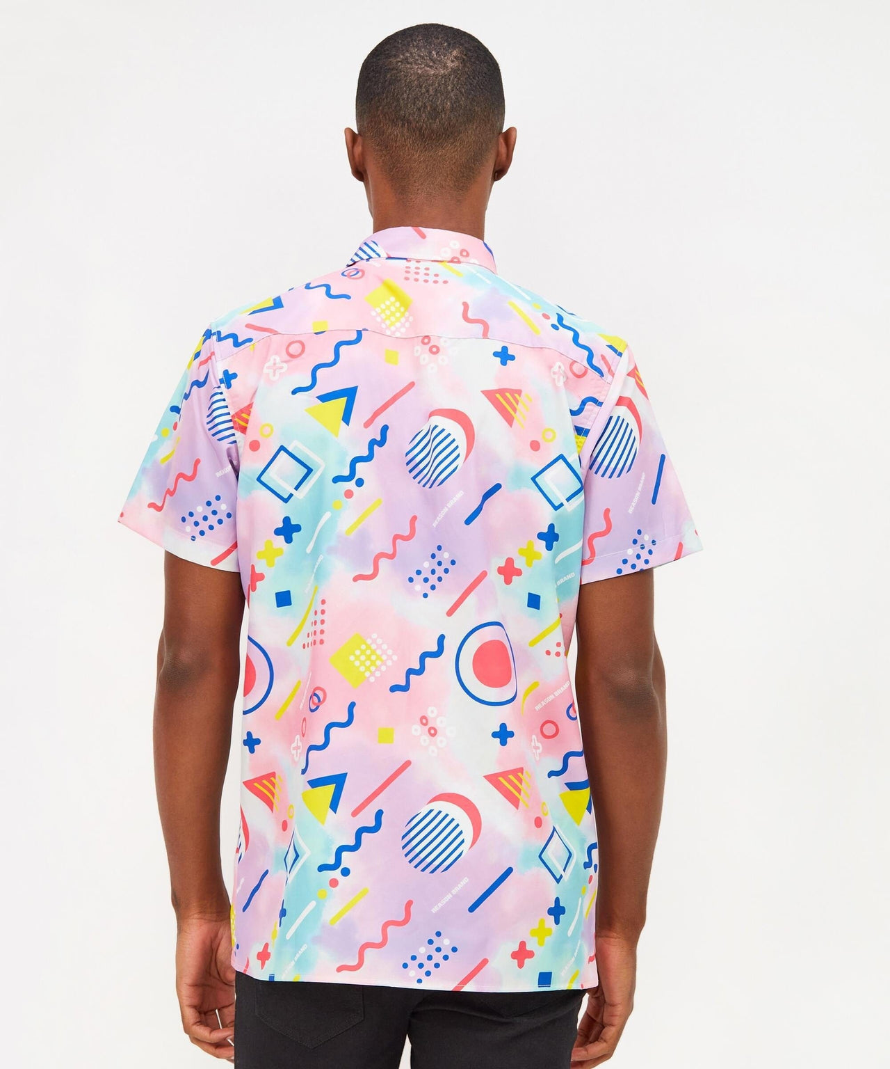 Retro Geometric Viscose Button-Down Short Sleeve Shirt - Multicolor