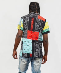 Thumbnail for Paisley Patchwork Viscose Button-Down Short Sleeve Shirt - Multicolor