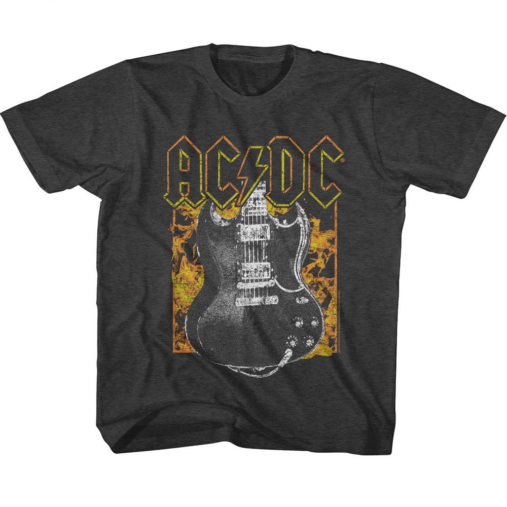 ACDC-ACDC FIRE AND GUITAR-VINTAGE SMOKE YOUTH S/S TSHIRT