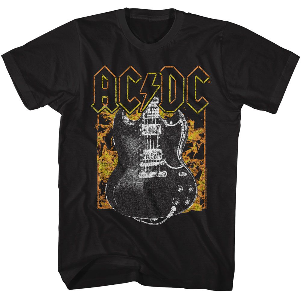 ACDC-ACDC FIRE AND GUITAR-BLACK ADULT S/S TSHIRT